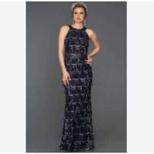 SORELLA VITA Navy Sequin Maxi Night Gown Dress
